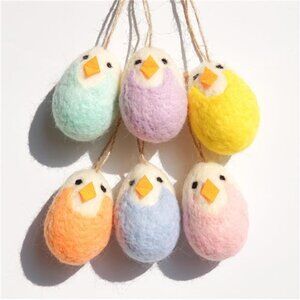 Easter Egg Ornaments, Pastel Felt Egg Decorations, Set of 6 Hanging Holiday Eggs